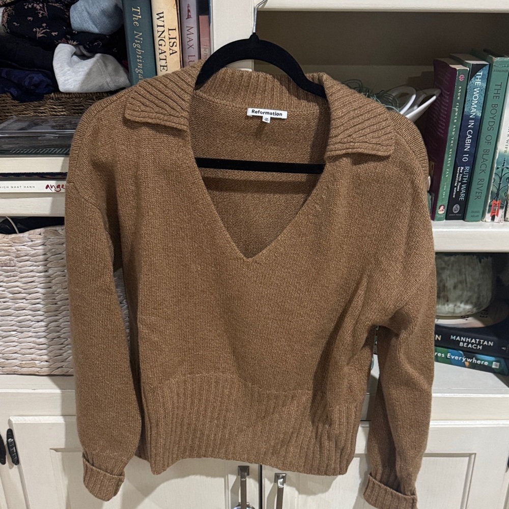 Reformation Brown V-Neck Women's Sweater